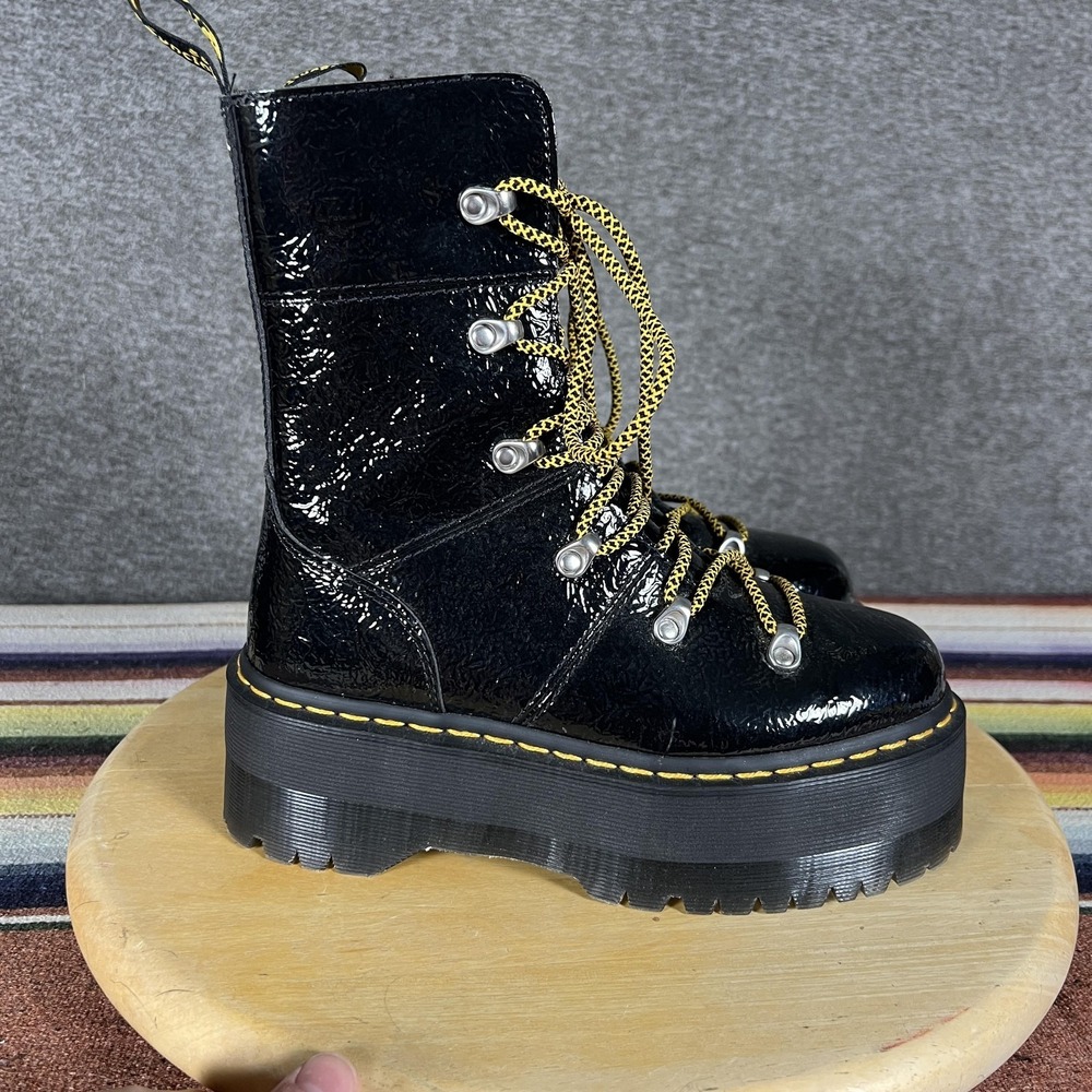 Dr. Martens‎ Ghilana Max Combat Boots Womens Size 7 Black Patent Platform - Picture 2 of 9